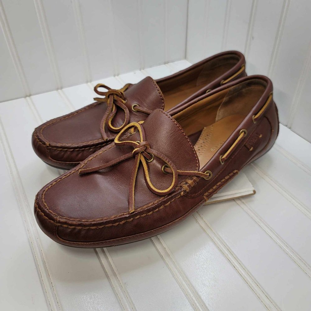 Polo Ralph Lauren Mens Roberts Driver Boat Shoes Size 8.5 D Brown Smooth Leather